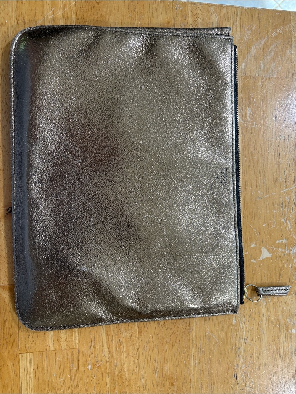 Fossil Metallic Bronze Leather Zip Pouch